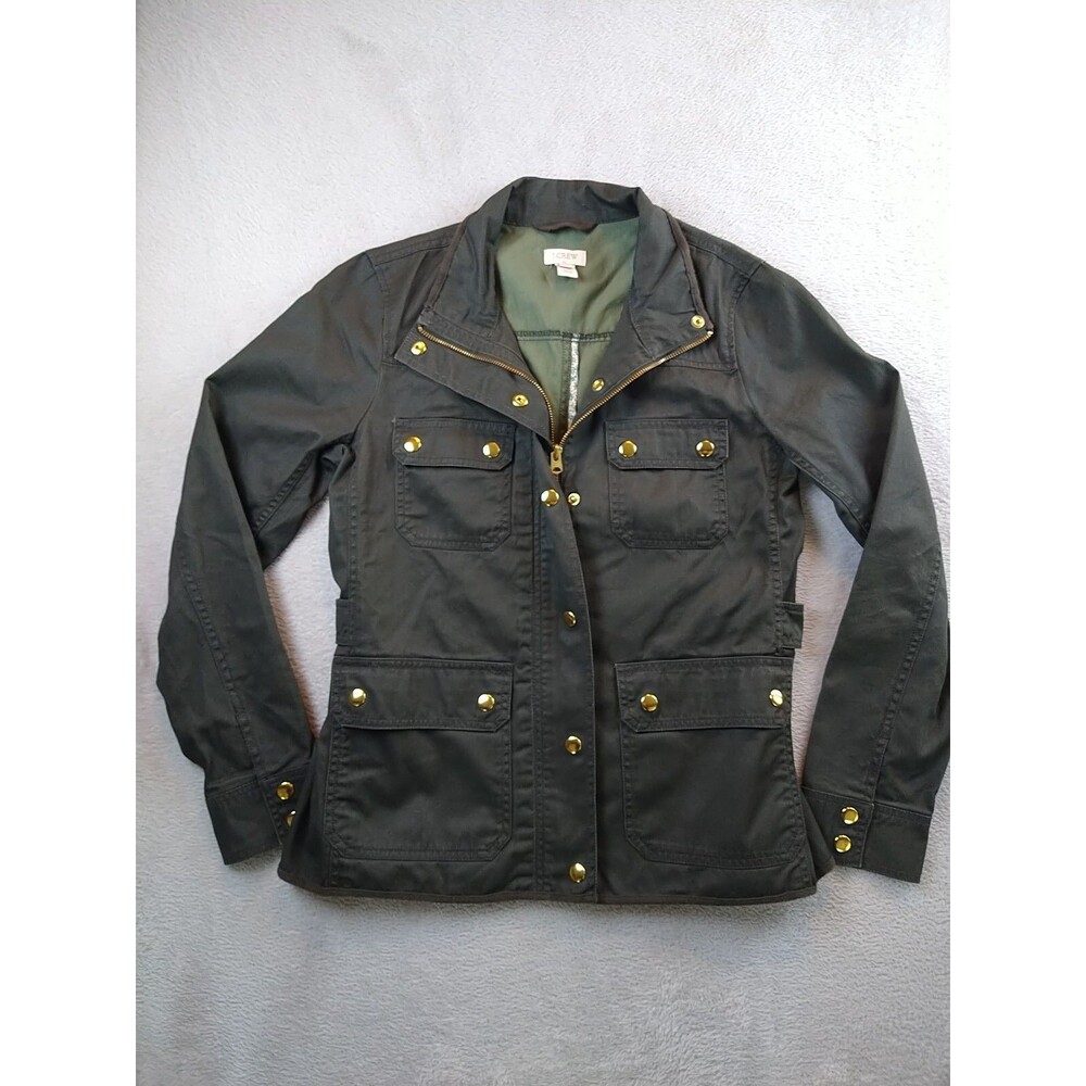 J.Crew Downtown Field Jacket Women's Small Army Green Waxed Cotton Full Zip